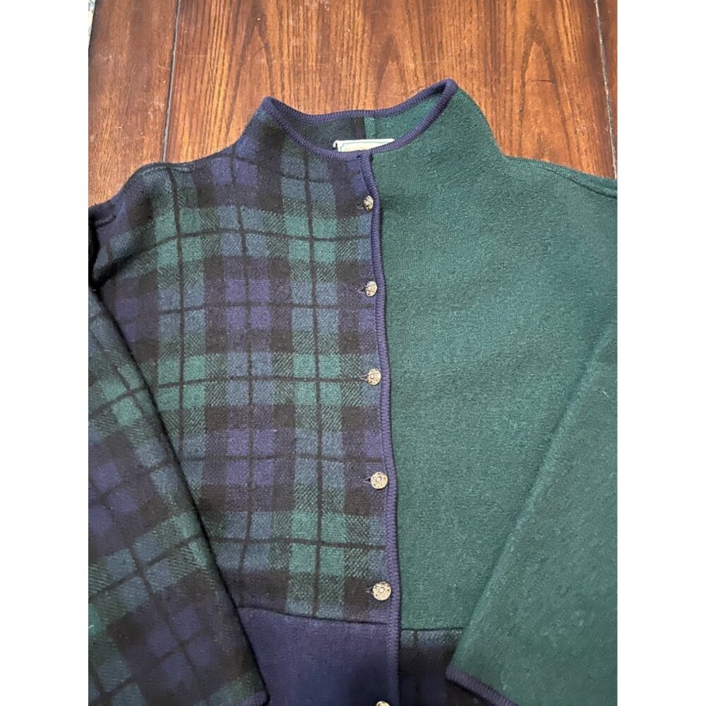 Vintage Wool Tartan Blackwatch Plaid Blanket Coat Jacket Blazer Duster Medium - Picture 2 of 8